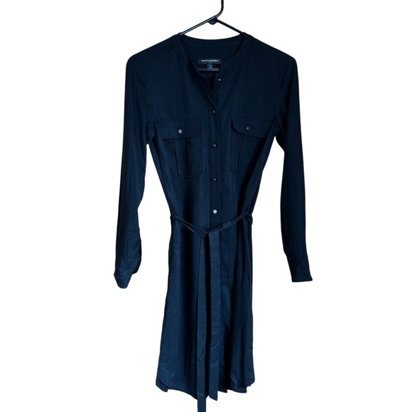 Banana Republic Factory Black Shirt Dress Tie Waist Black Sz 0 - Picture 2 of 8